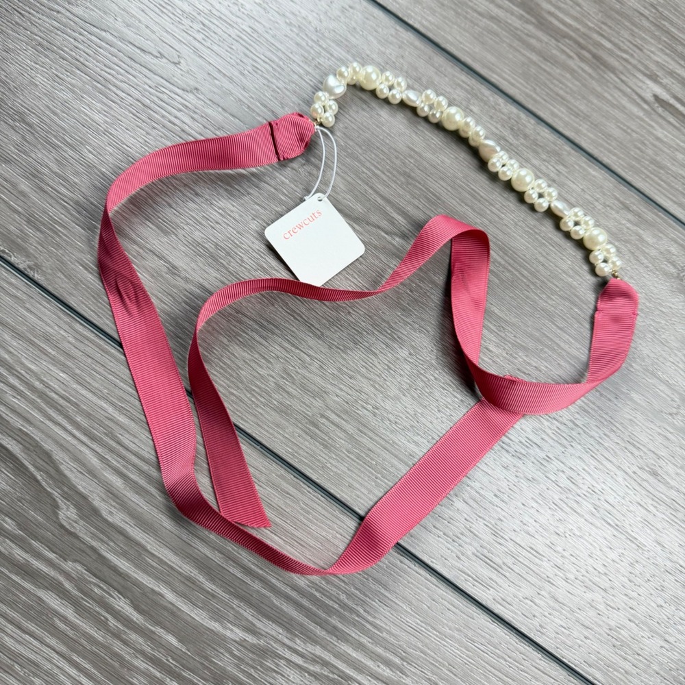 Crewcuts Girls Headband Faux Pearl Ribbon Tie BM622 Pink One Size